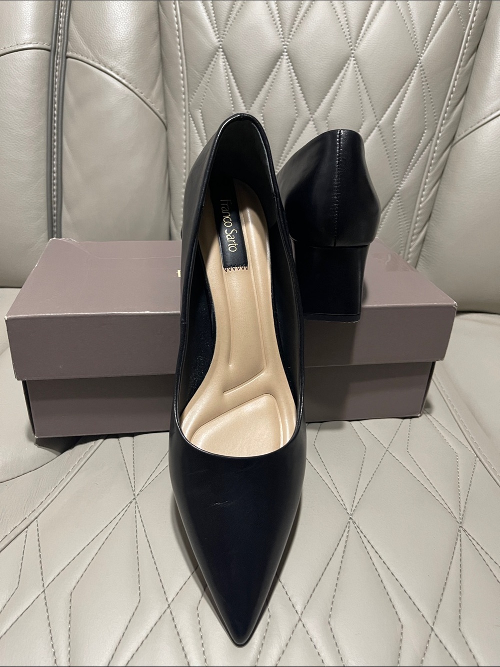 Franco Sarto Black Pointed-Toe Block Heel Pumps - Picture 9 of 12